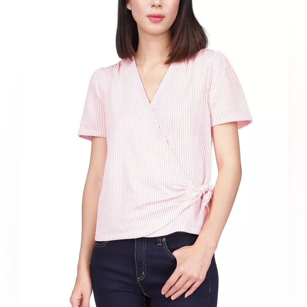 Michael Kors Seersucker Classic Preppy Cottagecore Striped Wrap Top Size XS
